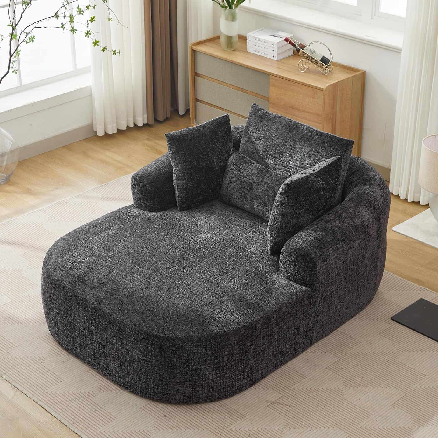Oversized Chenille Lounge Chaise Sofa, Plush Sleeper Couch for Living Room
