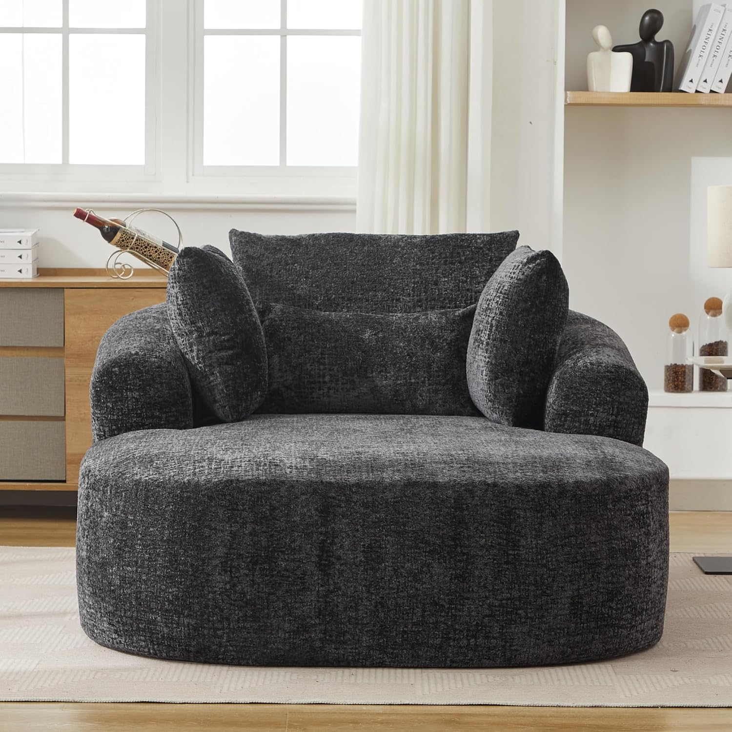 Oversized Chenille Lounge Chaise Sofa, Plush Sleeper Couch for Living Room