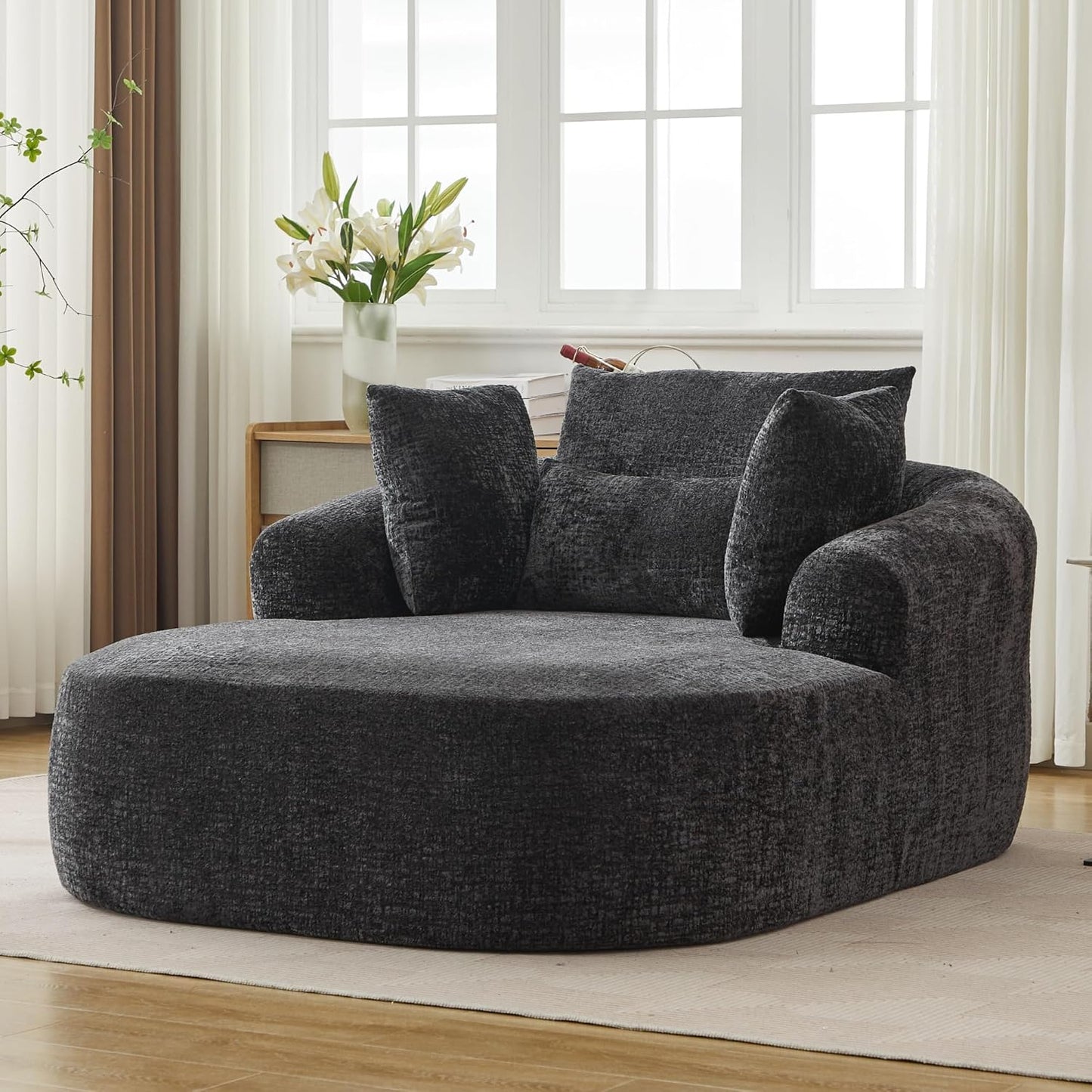 Oversized Chenille Lounge Chaise Sofa, Plush Sleeper Couch for Living Room
