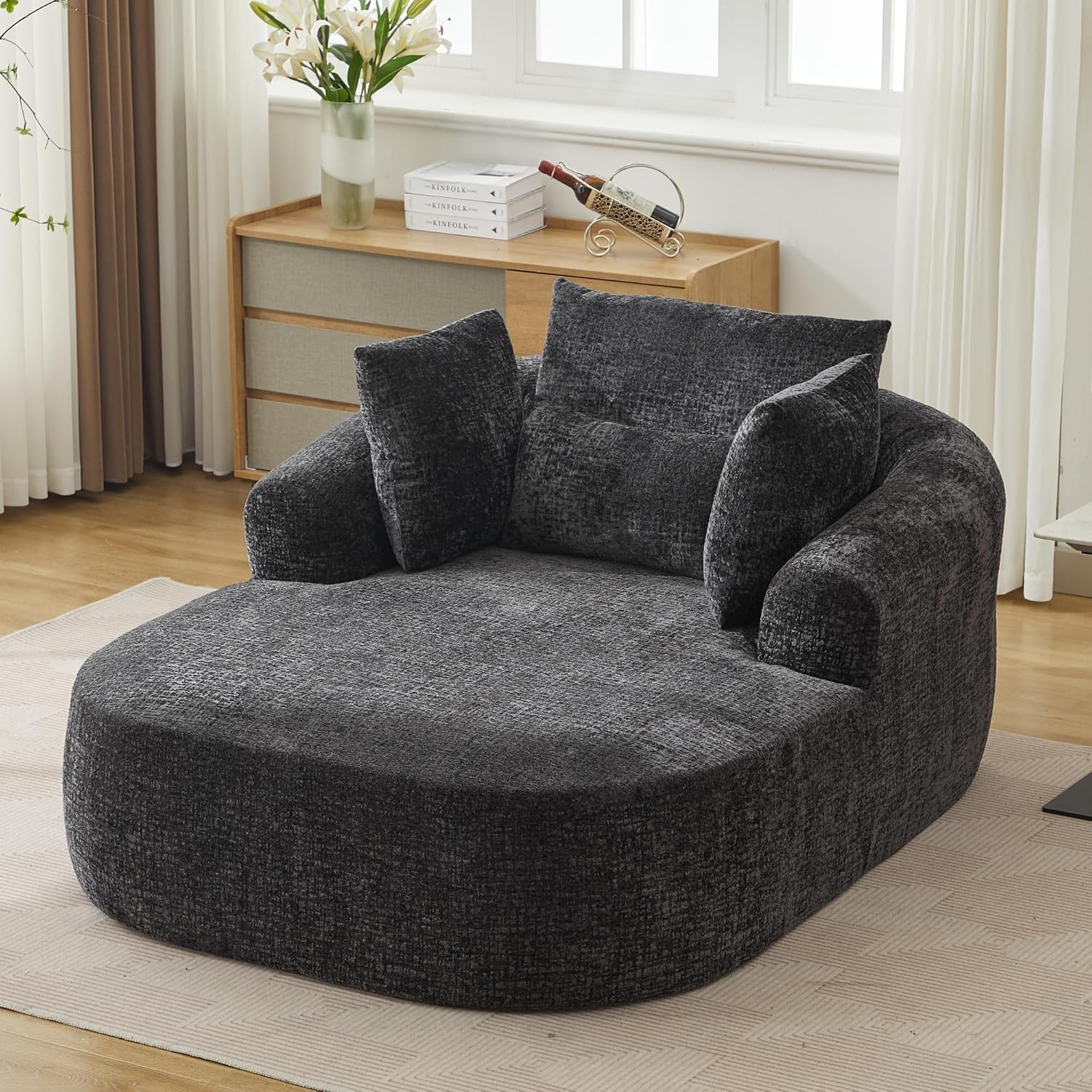 Oversized Chenille Lounge Chaise Sofa, Plush Sleeper Couch for Living Room