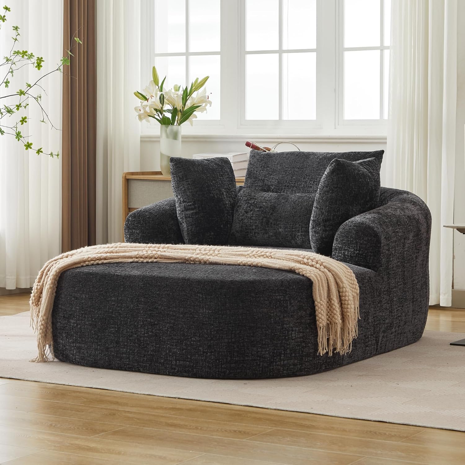 Oversized Chenille Lounge Chaise Sofa, Plush Sleeper Couch for Living Room