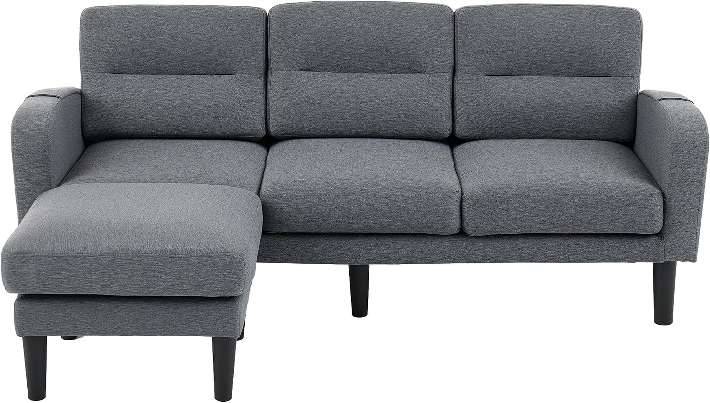 Kayan Grey Cotton and Linen Sofa Corner Sofa,L Shaped Couch,Modular Fiexible Sectional 3 Seater Sofa With Chaise Lounge for Living Room,Side Storage Pockets, 10 Sofa Legs，Gray