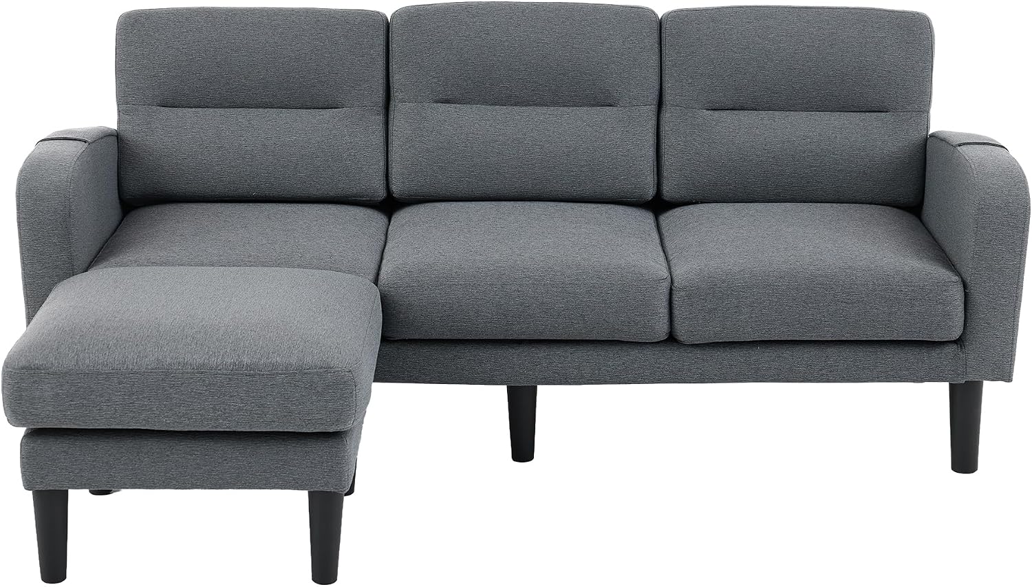 Kayan Grey Cotton and Linen Sofa Corner Sofa,L Shaped Couch,Modular Fiexible Sectional 3 Seater Sofa With Chaise Lounge for Living Room,Side Storage Pockets, 10 Sofa Legs，Gray